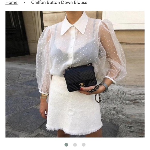 Chiffon Button Down dot Blouse. - Picture 1 of 2